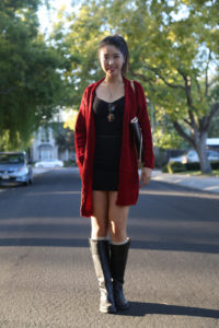 ally gong chic glasses cozy classy asian girl cute high ponytail red choies cardigan louis vuitton hairstyle pretty beautiful japanese korean chinese asian girl palo alto fashion blogger