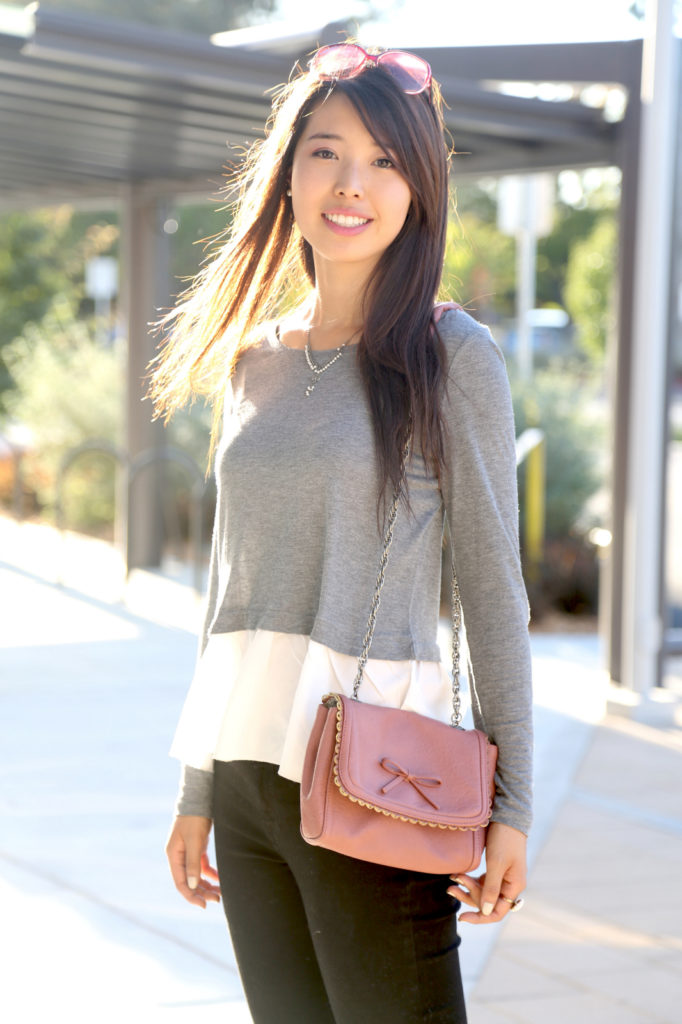 ally gong, pearls for a princess, pearl, jewelry, ring, scalloped, pink, bag, adorable, accessories, chic, feminine, outfit, ootd, style, fashion, palo alto, mitchell park library, fashion, blogger, blog, neighborhood, gradient, sunglasses, elegant, slim, chic, sophisticated, classy, nordstrom, indico pump, black kitten heel, asian girl, feminine