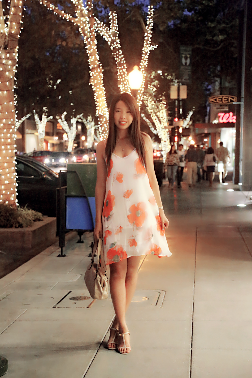 orange flower dress asian girl