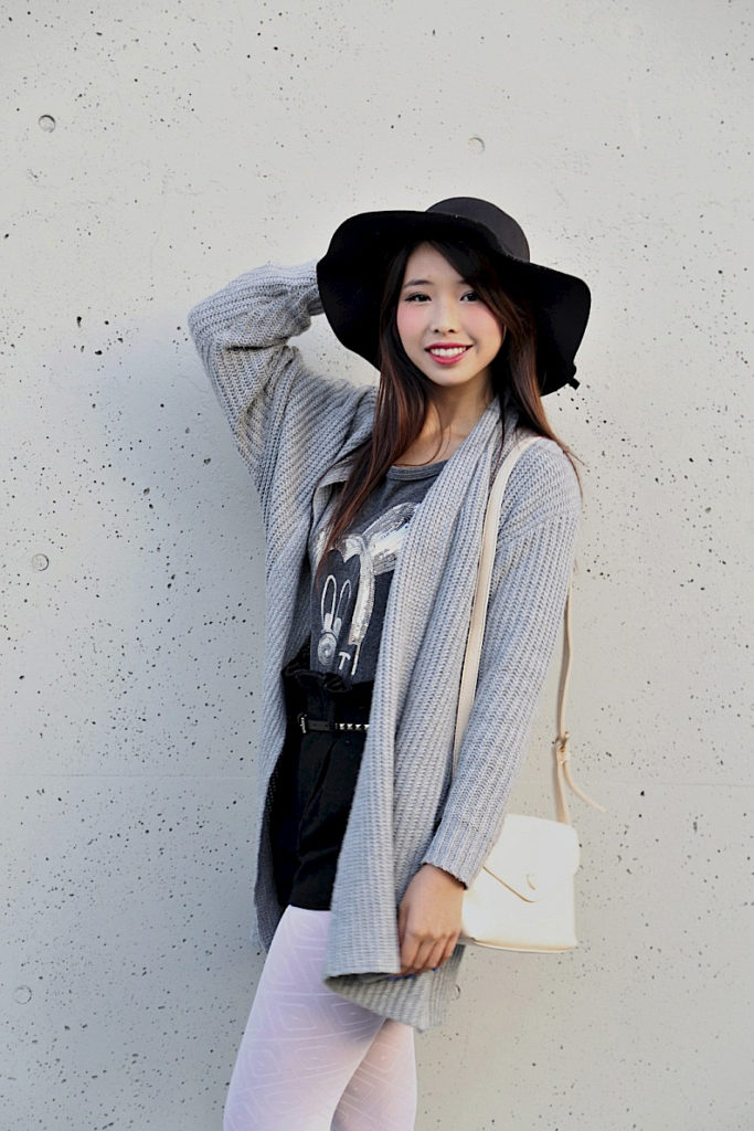 ally gong, mickey and me, black felt hat, asian girl, ootd, outfit, fashion, style, chic, monochrome, anime, manga, kawaii, japanese, korean, chinese, pretty, beautiful, stylish, cool, hair