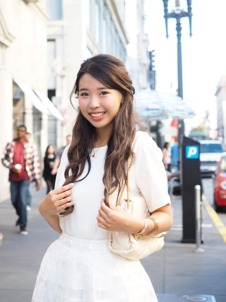 ally gong, snow angel, cute, ulzzang, asian, girl, beautiful, hair, curls, sweet, classy, innocent, kawaii, fashion, blogger, san francisco, union square, downtown, street style, chic, classic, white, how to wear white,