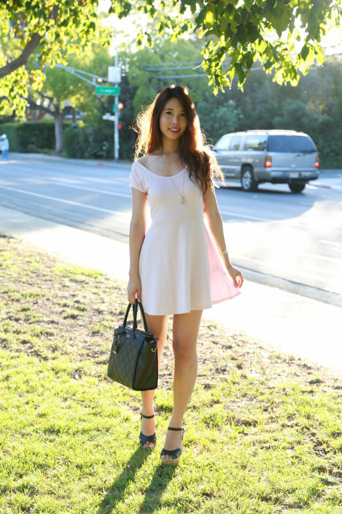 ally gong palo alto college ucla fashion blogger bay area ootd fashionista asian pretty suburbs wavy hair pink dress cute grass sky sun happy bittersweet nostalgia september
