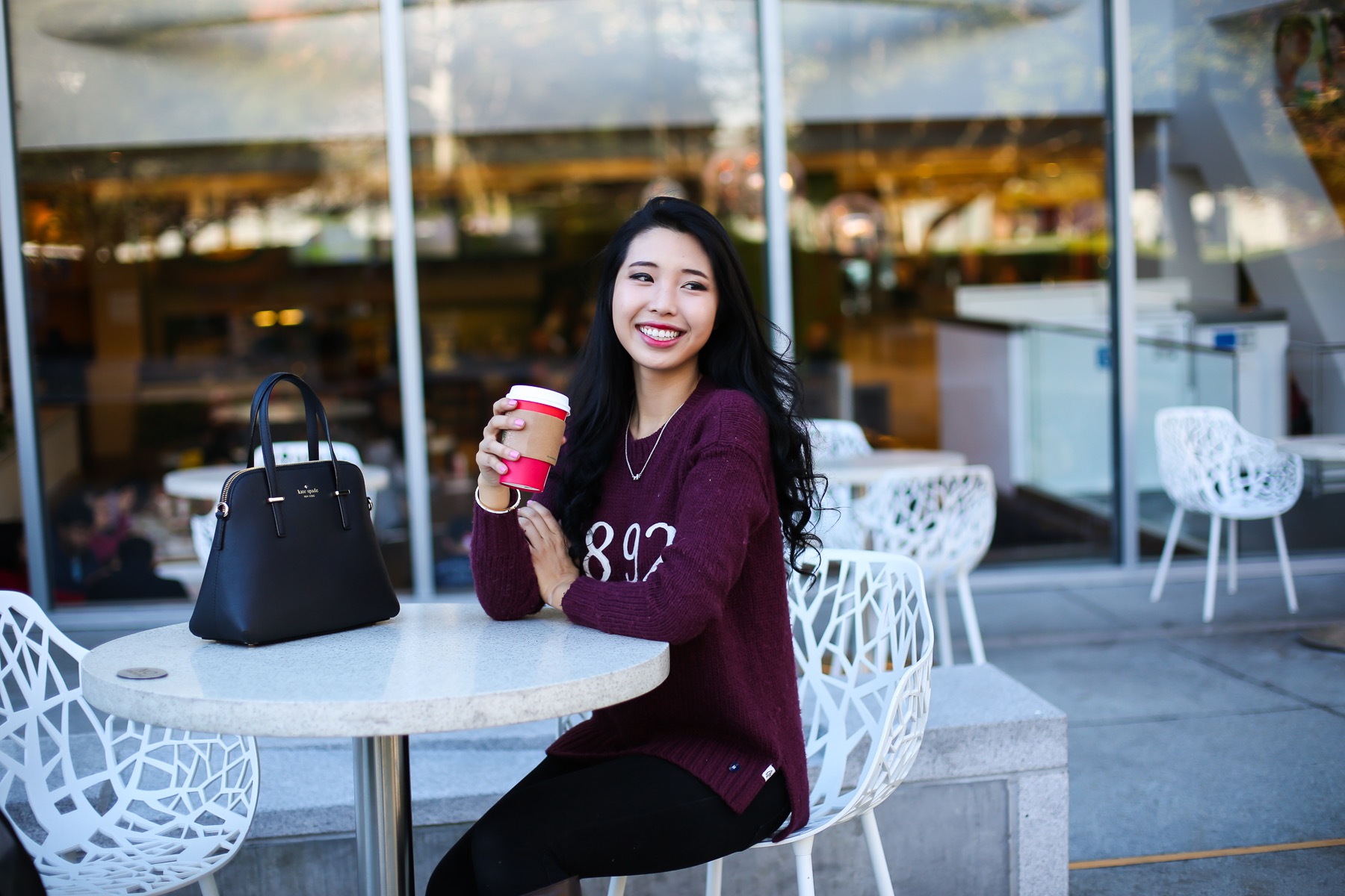 Asian Girl Coffee Cafe Cute Smiling Happy Black Hair Chinese Korean Chic Sleek Beautiful Table