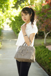 ally gong homanz bag korean style idol kpop celebrity fashion inspiration ponytail cute pretty japanese ootd fblogger leather bag los angeles palo alto bay area fashion blogger chinese model miss asia america iu idol