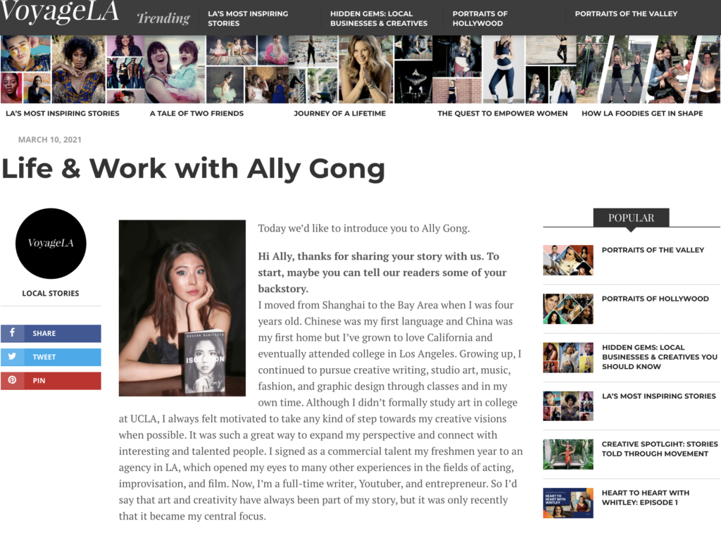 ally gong interview with voyage la magazine in west LA